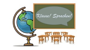 Globus, Schultafel, Tische und Stühle